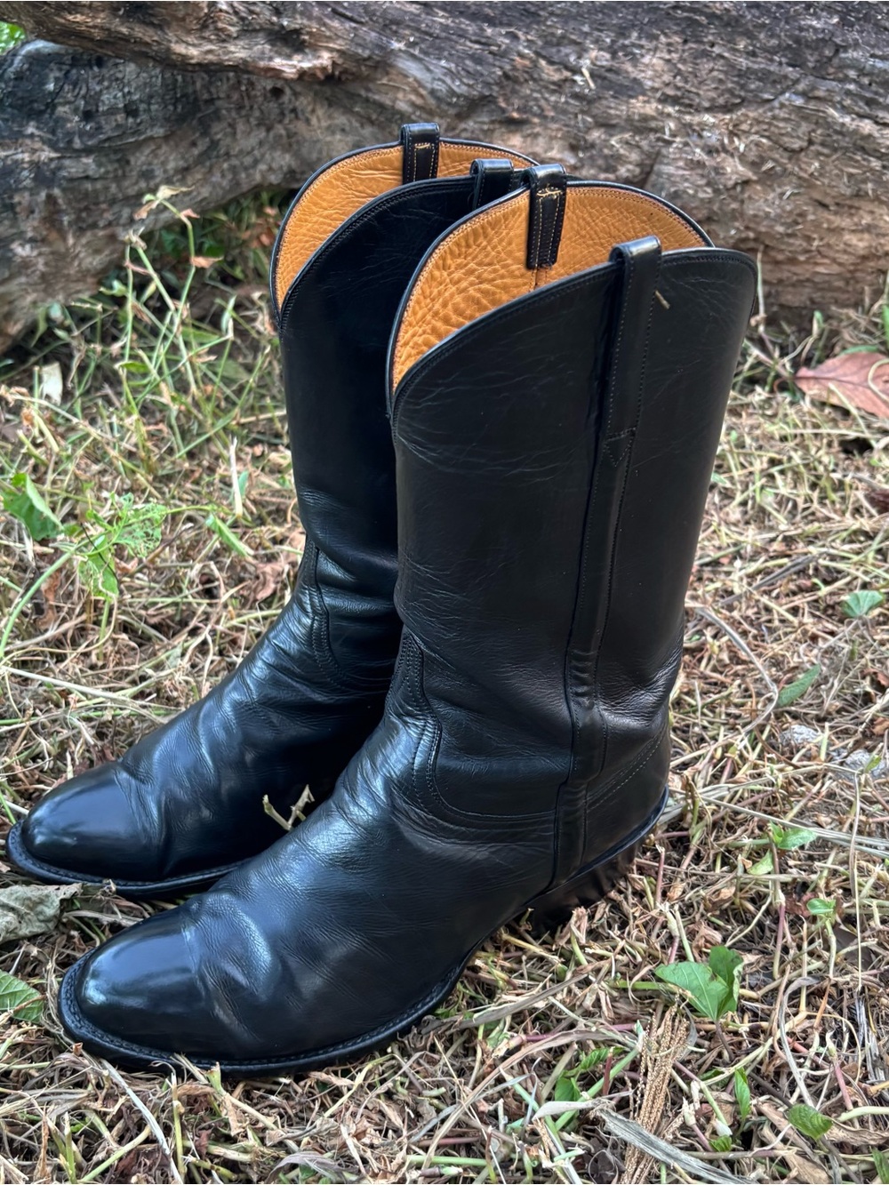 Size 10.5 - Lucchese Classics Leather Roper Boots Black Cowboy Western L0608 - Picture 3 of 8